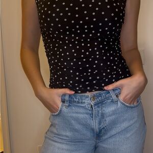 Abercrombie & Fitch Black Mesh Polka Dot Top